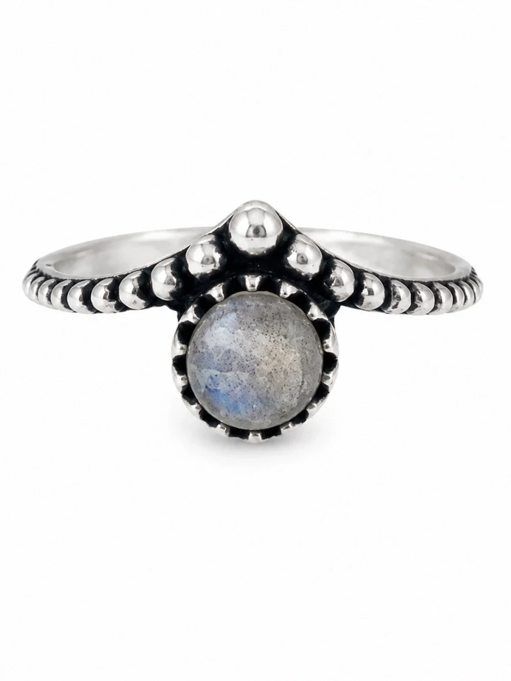 Silver Plated Dainty Blue Labradorite Boho Ring